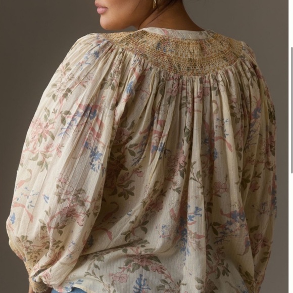 Anthropologie Long Sleeve Smocked Lurex Top - Picture 6 of 11